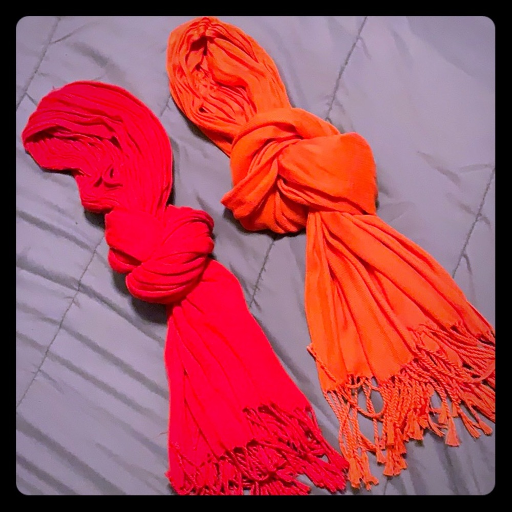Red and Orange fringe scarves